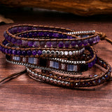 Purple Crystal Beaded Bracelet for Men Women