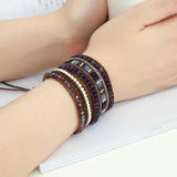 Purple Crystal Beaded Bracelet for Men Women