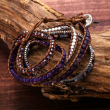 Purple Crystal Beaded Bracelet for Men Women