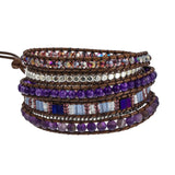 Purple Crystal Beaded Bracelet for Men Women