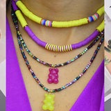 Boho Bear Pendant Necklace Polymer Clay Charm Necklace