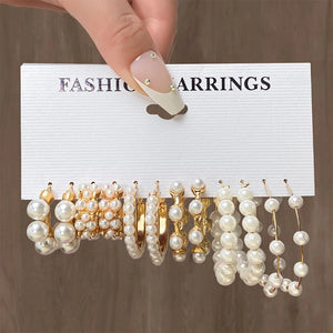 Boho Vintage Pearl Square Earrings Set