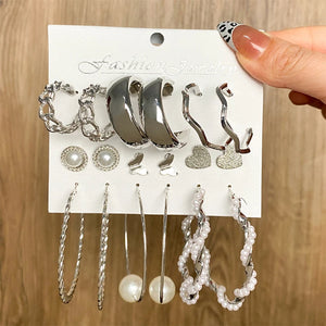Boho Vintage Pearl Square Earrings Set