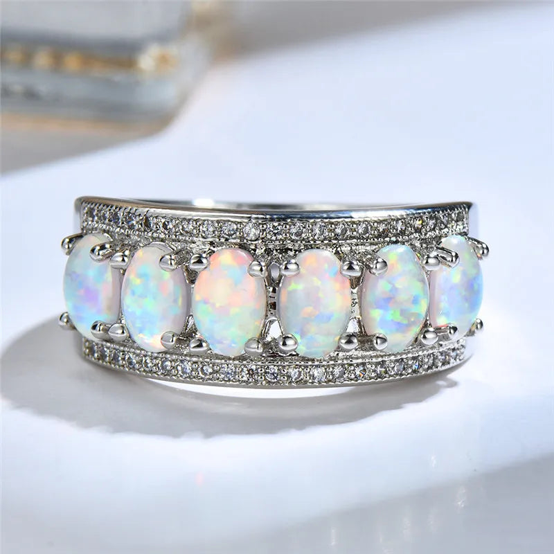Vintage Silver Fire Opal Stone Ring Heart Engagement Ring