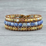 Boho Natural Stones Beaded Wrap Bracelet 1 Layer Cuff Bangle Wax Leather