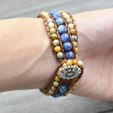 Boho Natural Stones Beaded Wrap Bracelet 1 Layer Cuff Bangle Wax Leather