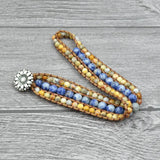 Boho Natural Stones Beaded Wrap Bracelet 1 Layer Cuff Bangle Wax Leather