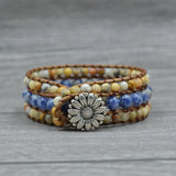 Boho Natural Stones Beaded Wrap Bracelet 1 Layer Cuff Bangle Wax Leather