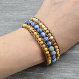 Boho Natural Stones Beaded Wrap Bracelet 1 Layer Cuff Bangle Wax Leather