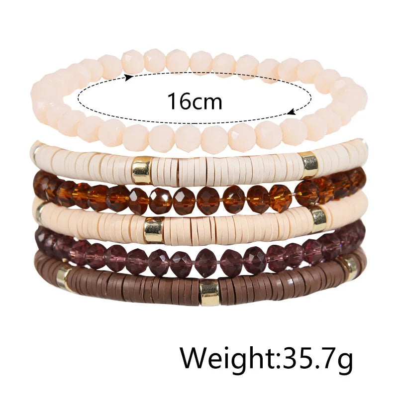 Boho Bracelet Set for Women Colorful Pottery Holiday Beach Bracelet Charm