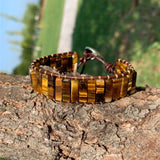 Boho Bracelet Tigereye Leather Wrap Semi Precious Stone