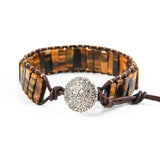 Boho Bracelet Tigereye Leather Wrap Semi Precious Stone