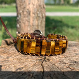 Boho Bracelet Tigereye Leather Wrap Semi Precious Stone