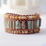 Boho Bracelet Natural Stone 3 Layer Leather Wrap Boho Women Bracelet