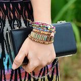 Boho Bracelet Natural Stone 3 Layer Leather Wrap Boho Women Bracelet