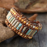 Boho Bracelet Natural Stone 3 Layer Leather Wrap Boho Women Bracelet