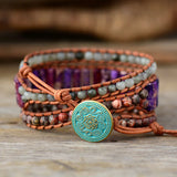 Boho Bracelet Natural Stone 3 Layer Leather Wrap Boho Women Bracelet
