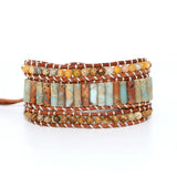 Boho Bracelet Tube Shape Natural Stone Leather Wrap Statement Bracelet