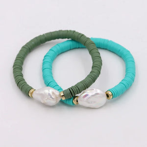 Boho Colorful Polymer Clay Pearl Charm Bracelet