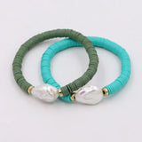 Boho Colorful Polymer Clay Pearl Charm Bracelet