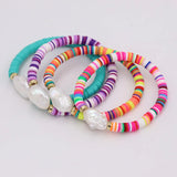 Boho Colorful Polymer Clay Pearl Charm Bracelet