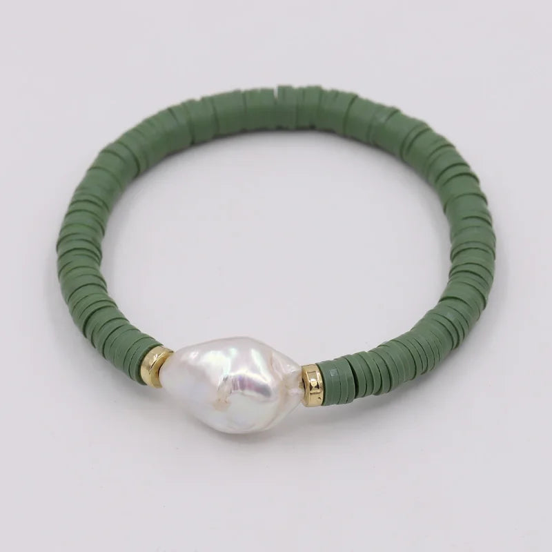 Boho Colorful Polymer Clay Pearl Charm Bracelet