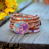 Boho Braided Long Wrap Bracelet Natural Stone Bracelet 5 Wrap