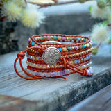 Boho Braided Long Wrap Bracelet Natural Stone Bracelet 5 Wrap