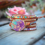 Boho Braided Long Wrap Bracelet Natural Stone Bracelet 5 Wrap