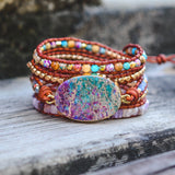 Boho Braided Long Wrap Bracelet Natural Stone Bracelet 5 Wrap