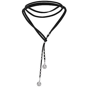 Boho Brown Wrap Velvet Choker Necklace Long Chain Tassels Disc Necklace