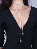 Boho Brown Wrap Velvet Choker Necklace Long Chain Tassels Disc Necklace