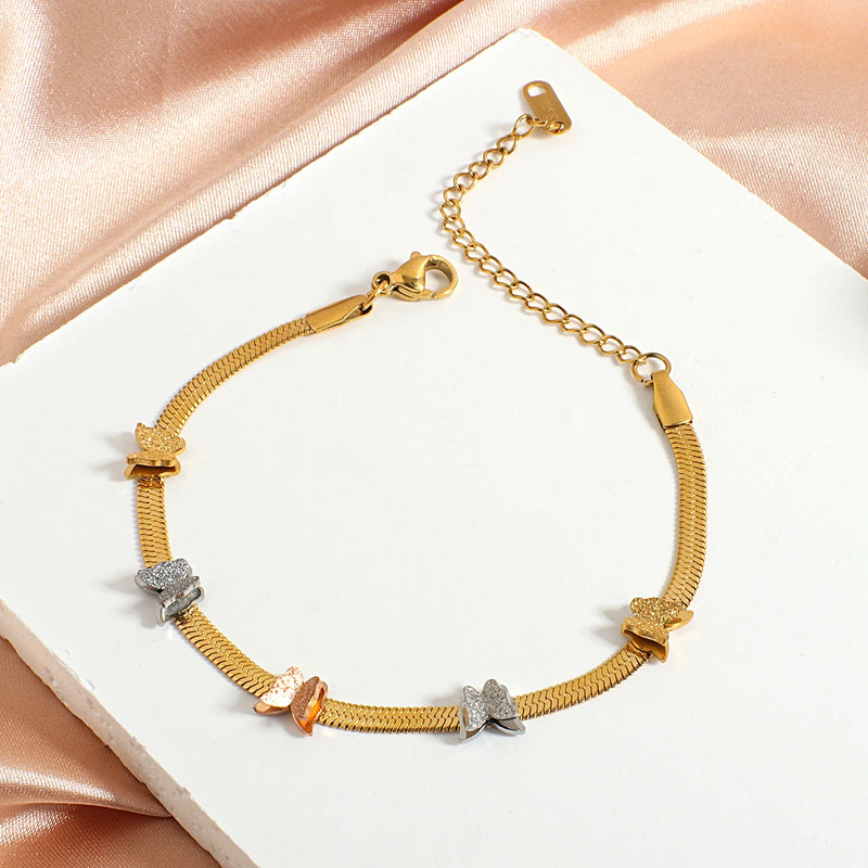 Boho Butterfly Snake Chain Bracelet 3 Golden Stainless Steel Waterproof