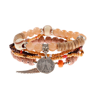 Boho Charm Beaded Bracelet Set Ethnic Tree Tassel Pendant Vintage Jewelry