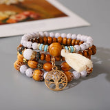 Boho Charm Beaded Bracelet Set Ethnic Tree Tassel Pendant Vintage Jewelry
