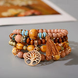 Boho Charm Beaded Bracelet Set Ethnic Tree Tassel Pendant Vintage Jewelry