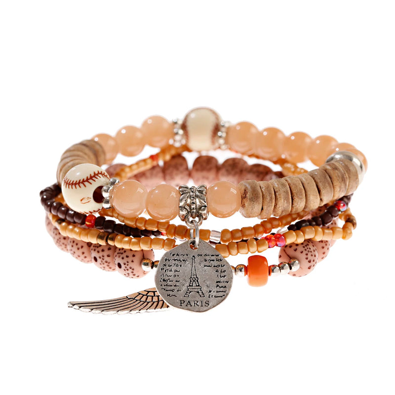 Boho Charm Beaded Bracelet Set Ethnic Tree Tassel Pendant Vintage Jewelry