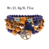 Boho Charm Beaded Bracelet Set Ethnic Tree Tassel Pendant Vintage Jewelry