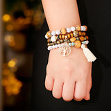 Boho Charm Beaded Bracelet Set Ethnic Tree Tassel Pendant Vintage Jewelry