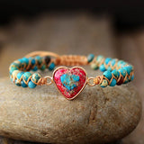 Boho Bracelet Heart Charm Beaded Hand Braided Leather Wrap