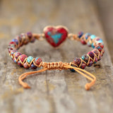 Boho Bracelet Heart Charm Beaded Hand Braided Leather Wrap