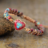 Boho Bracelet Heart Charm Beaded Hand Braided Leather Wrap