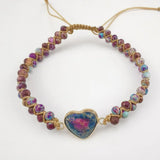 Boho Bracelet Heart Charm Beaded Hand Braided Leather Wrap