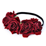 Boho Velvet Rose Flower Headband for Women Handmake Wedding Hair Band