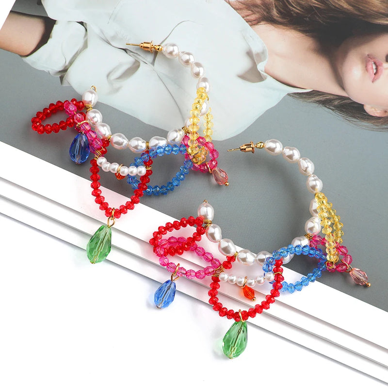 Boho Circle Hoop Earrings Simulated Pearl Acrylic Ear Accessories Za Jewelry
