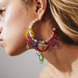 Boho Circle Hoop Earrings Simulated Pearl Acrylic Ear Accessories Za Jewelry