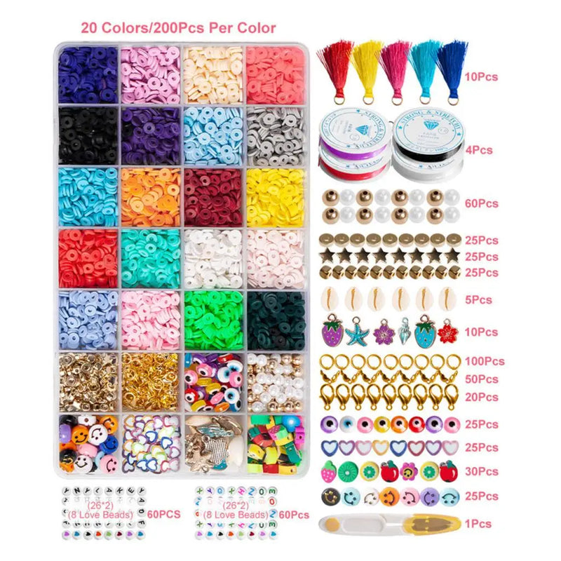 Boho Clay Beads Pendants Set DIY Bracelet Necklace Jewelry Kit Multicolor