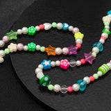 Boho Colorful Beaded Choker Necklaces Men Rainbow Flower Pearl Beads Chains Shor