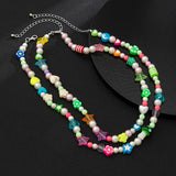 Boho Colorful Beaded Choker Necklaces Men Rainbow Flower Pearl Beads Chains Shor