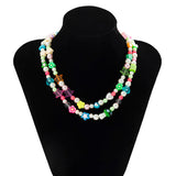 Boho Colorful Beaded Choker Necklaces Men Rainbow Flower Pearl Beads Chains Shor